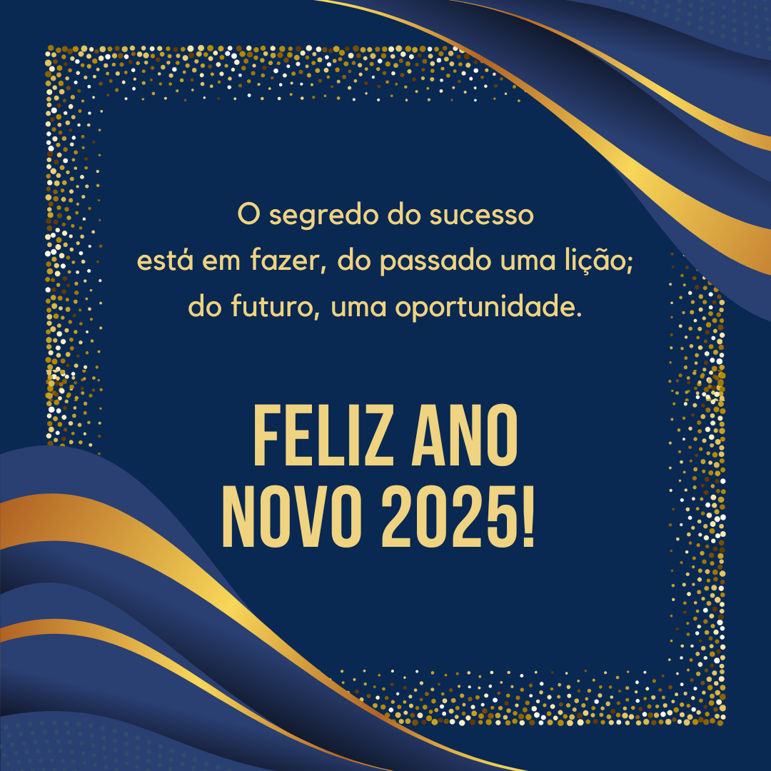 O segredo do sucesso está em fazer, do passado uma lição; do futuro, uma oportunidade. Feliz Ano Novo 2025! 