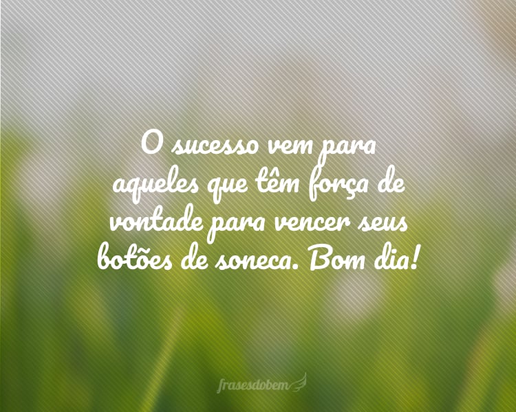 O sucesso vem para aqueles que têm força de vontade para vencer seus botões de soneca. Bom dia!