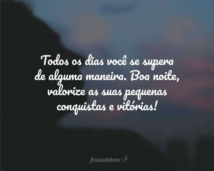 Todos os dias você se supera de alguma maneira. Boa noite, valorize as suas pequenas conquistas e vitórias!