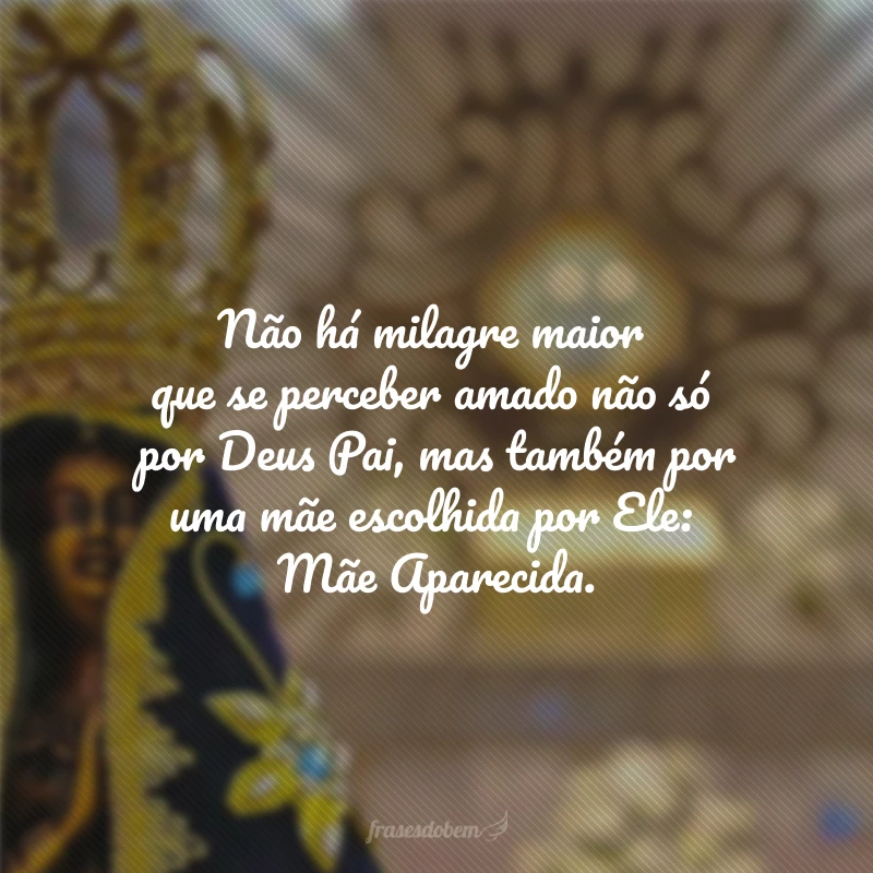 Não há milagre maior que se perceber amado não só por Deus Pai, mas também por uma mãe escolhida por Ele: Mãe Aparecida.