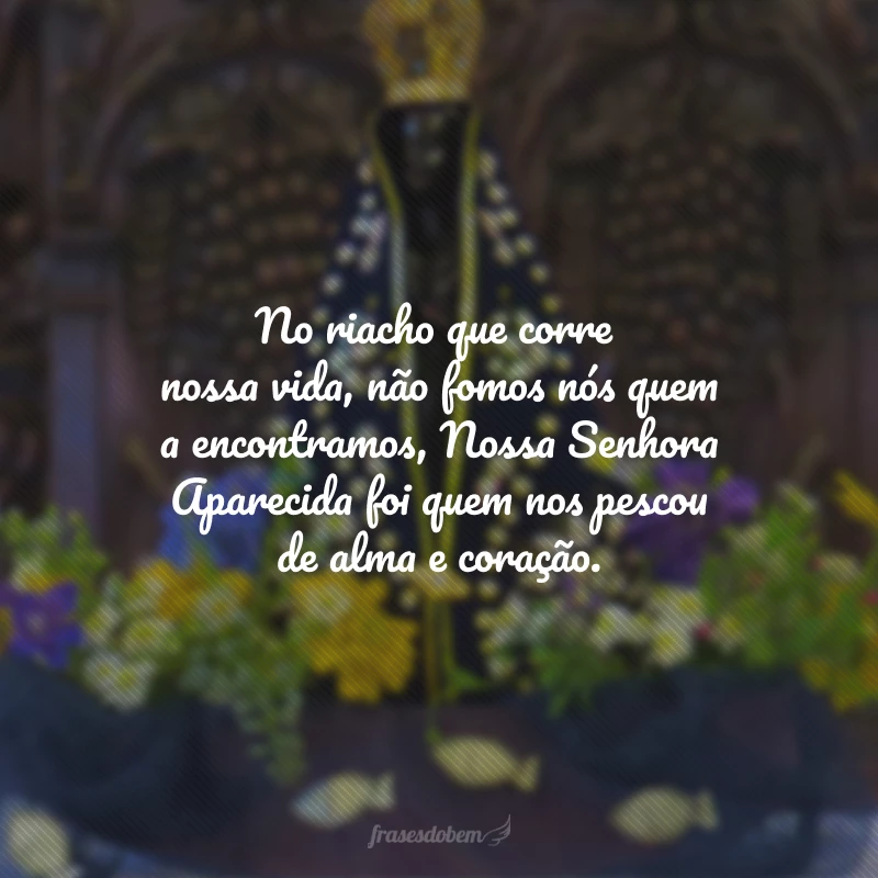 No riacho que corre nossa vida, não fomos nós quem a encontramos, Nossa Senhora Aparecida foi quem nos pescou de alma e coração.